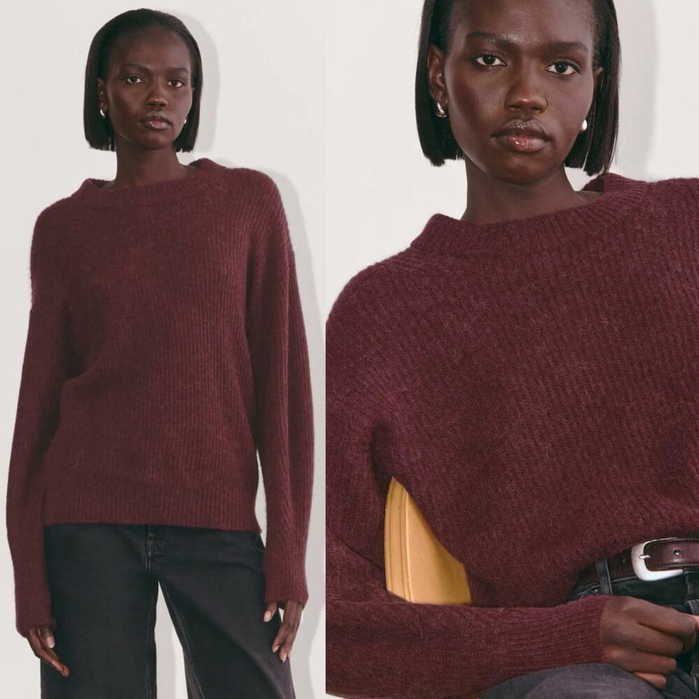 Everlane The Cocoon Crew In Alpaca Sweater In Burgundy Size Medium New
